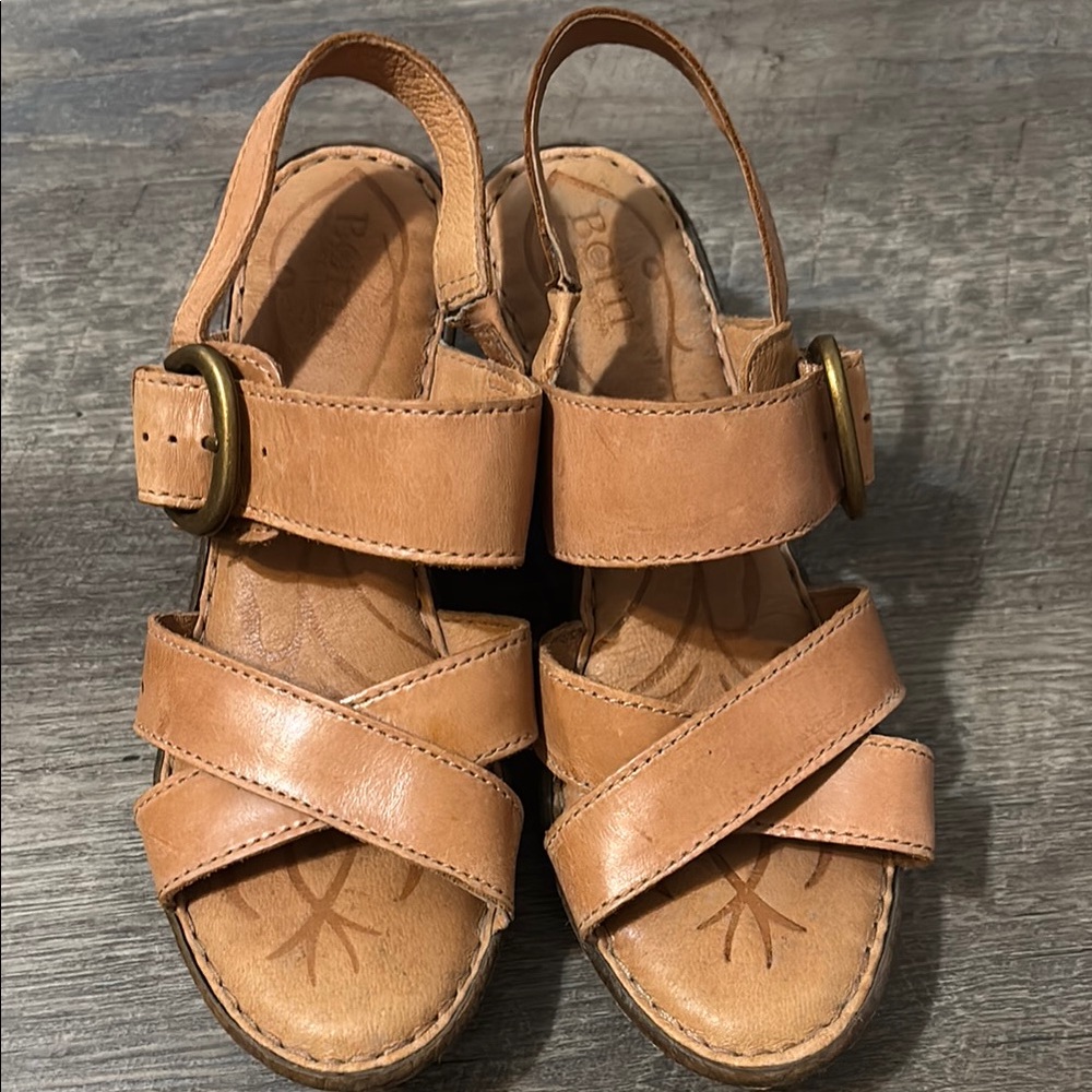 Tan Leather Sandals with Buckle